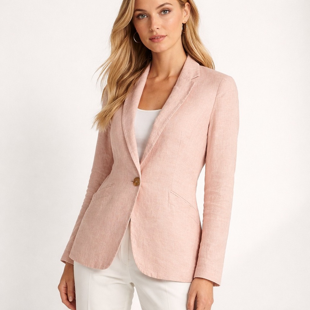 Massimo Dutti Minimalist Linen Blazer Relaxed Capsule Pastel Classic Luxe Size 4